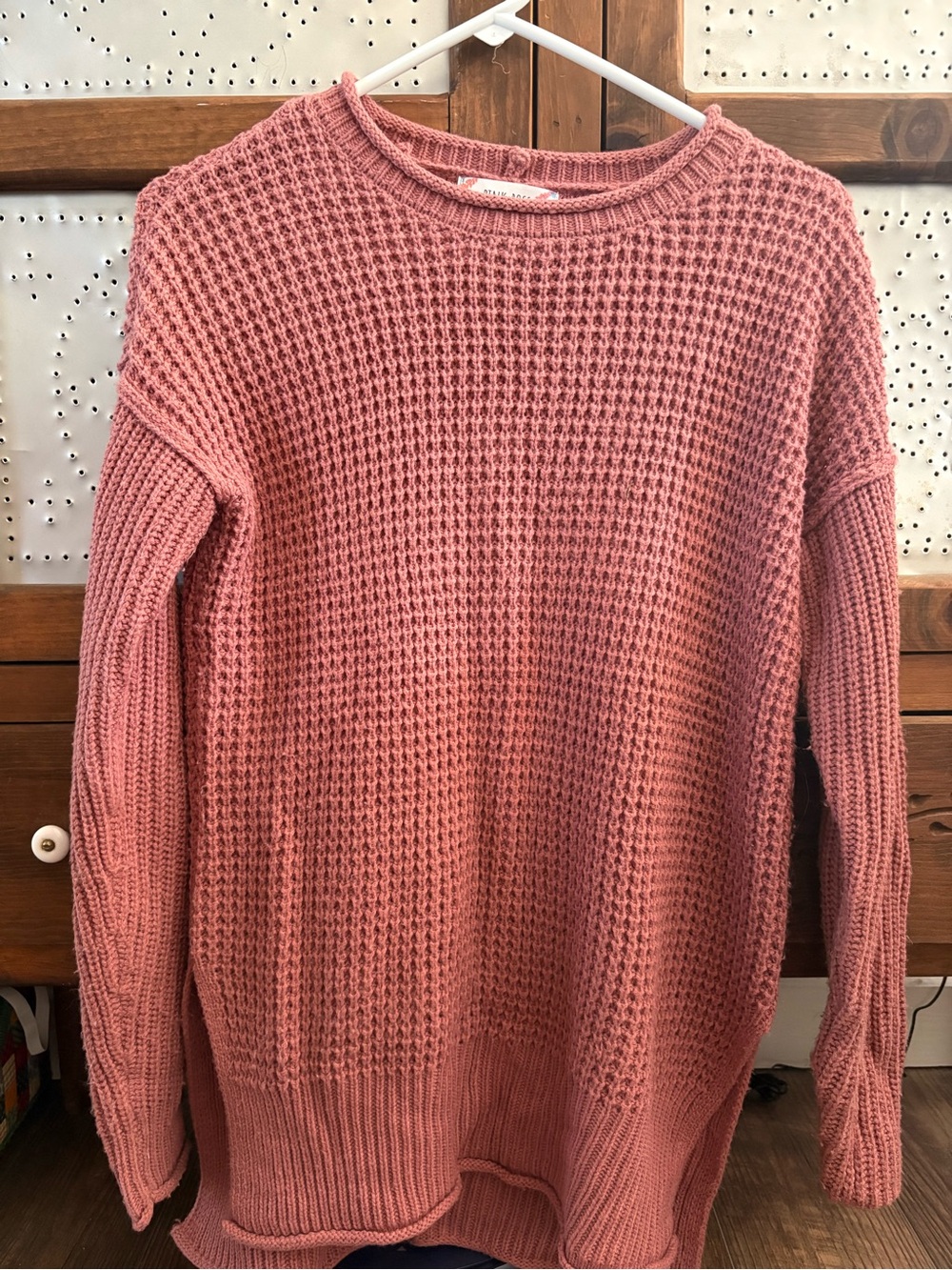 Pink Rose Mauve Waffle Knit Crew Sweater